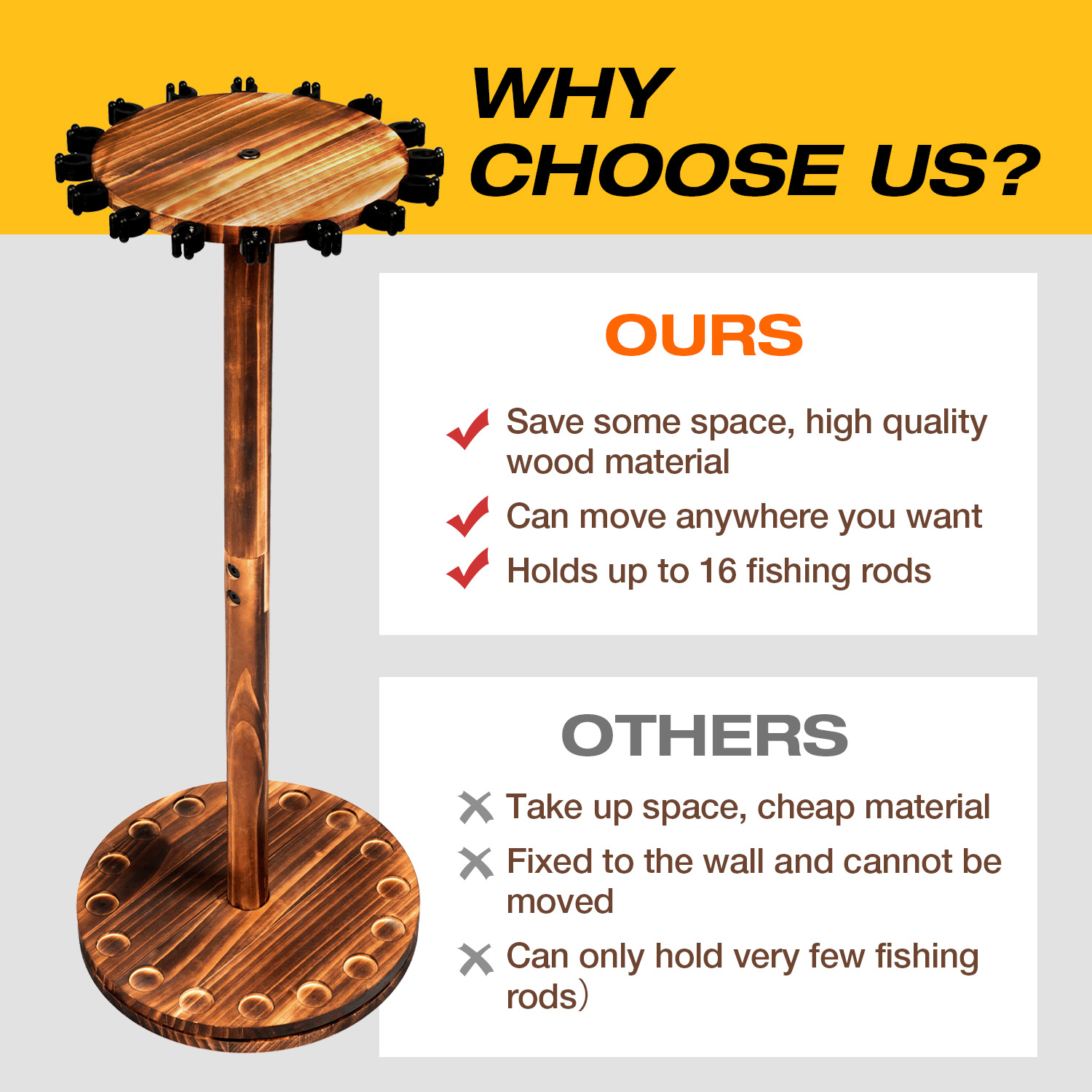 Round Carbonized Wood Fishing  - Fishing Rod Rack ulasan dan harga